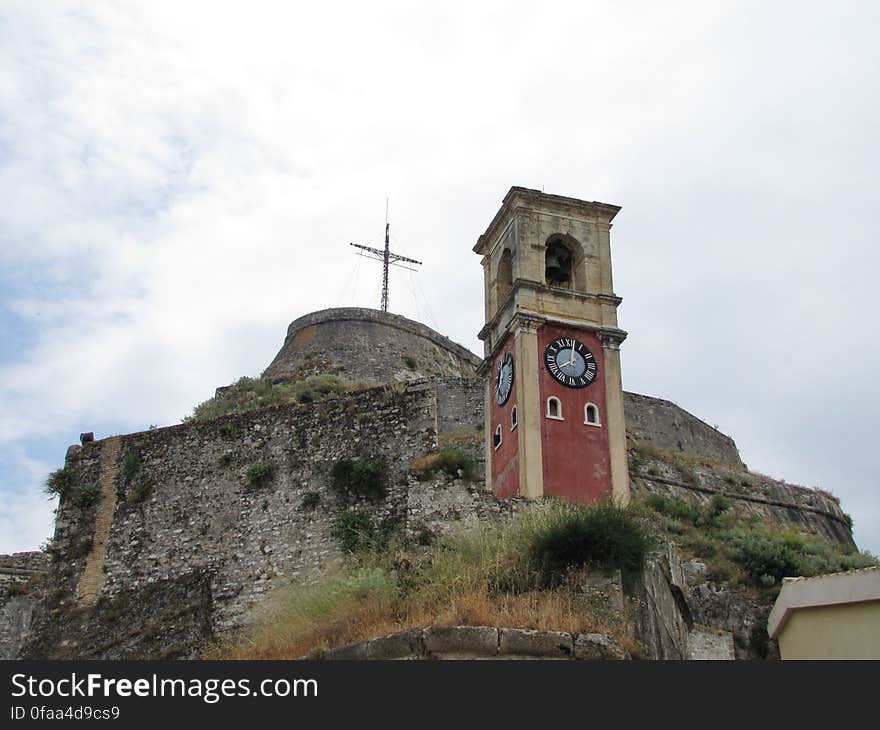 Corfu city -- Old Fortress -- Palaio Frourio Tower Clocks. Corfu city -- Old Fortress -- Palaio Frourio Tower Clocks