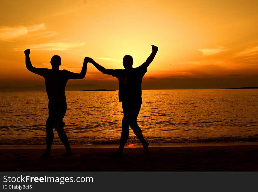 Silhouette People on Beach at Sunset