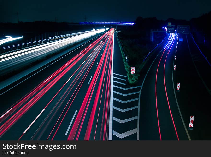 Light Trails on Road at Night