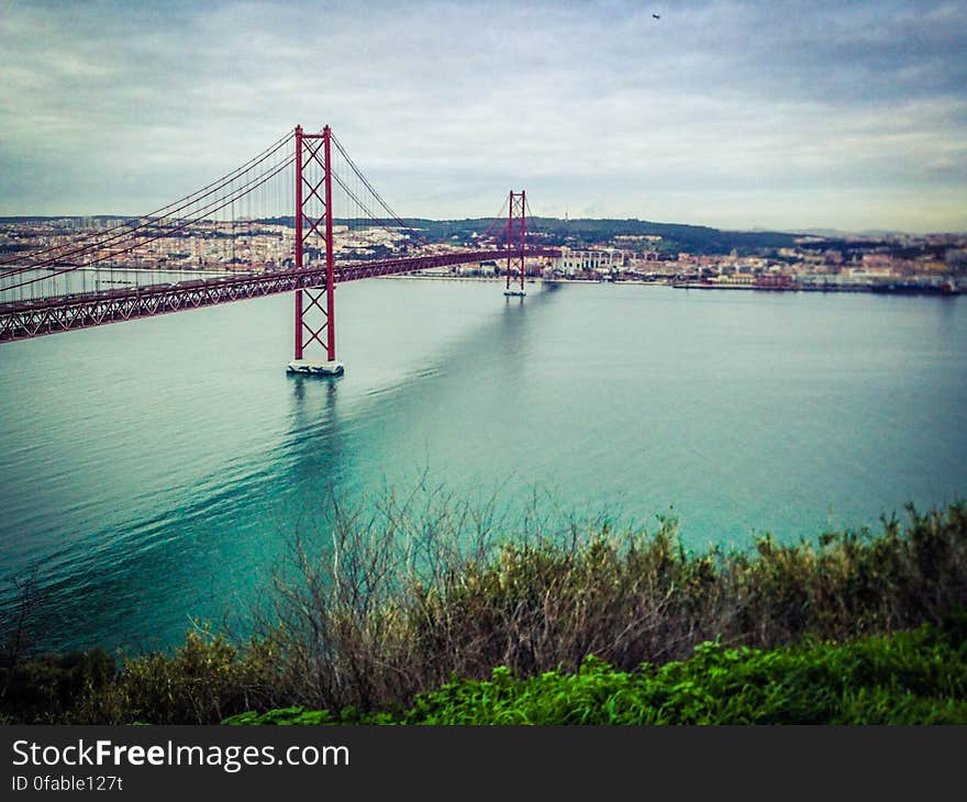 View of Suspension Bridge over River