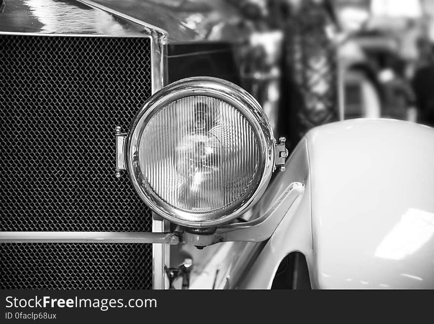 Classic Car Headlight Grayscale Photo