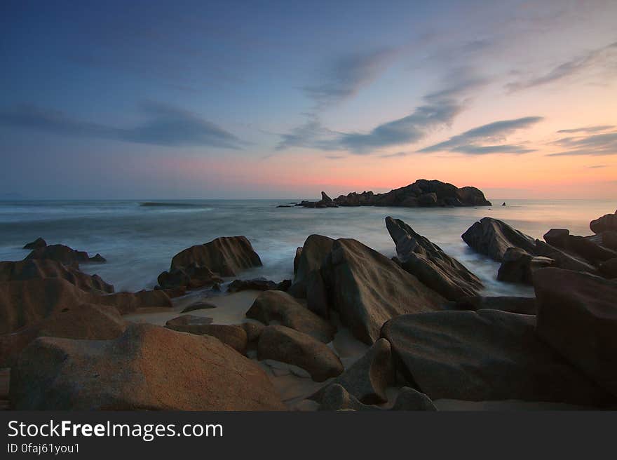 Rocks on Beach at Sunset