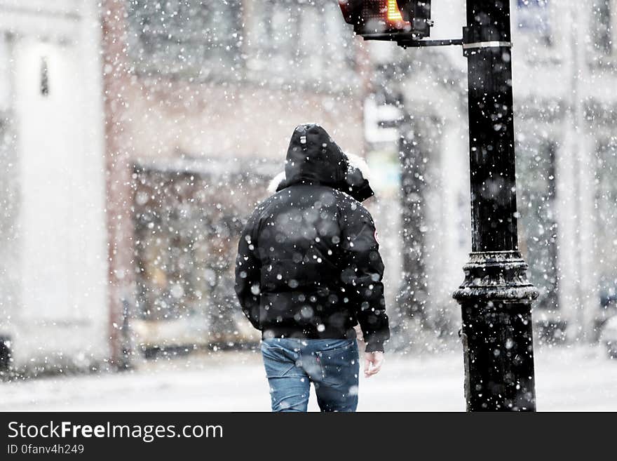 Man walk in the storm