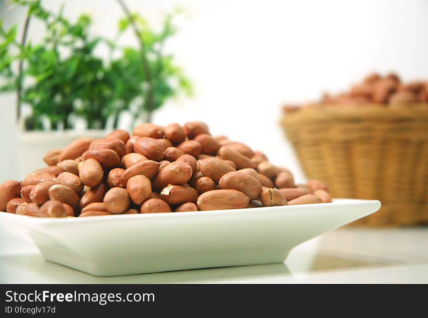 Bunch of Beans on White Ceramic Plate