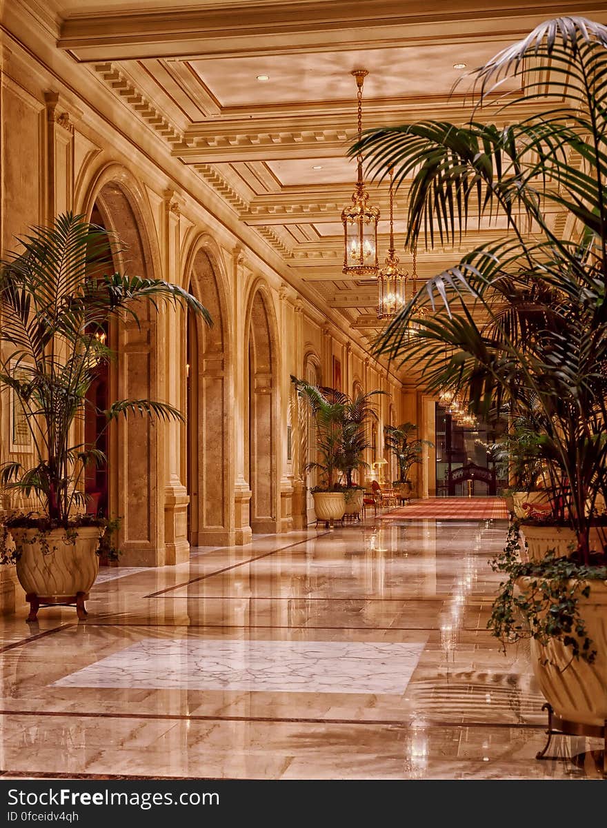 Ornate lobby interior of luxury hotel. Ornate lobby interior of luxury hotel.