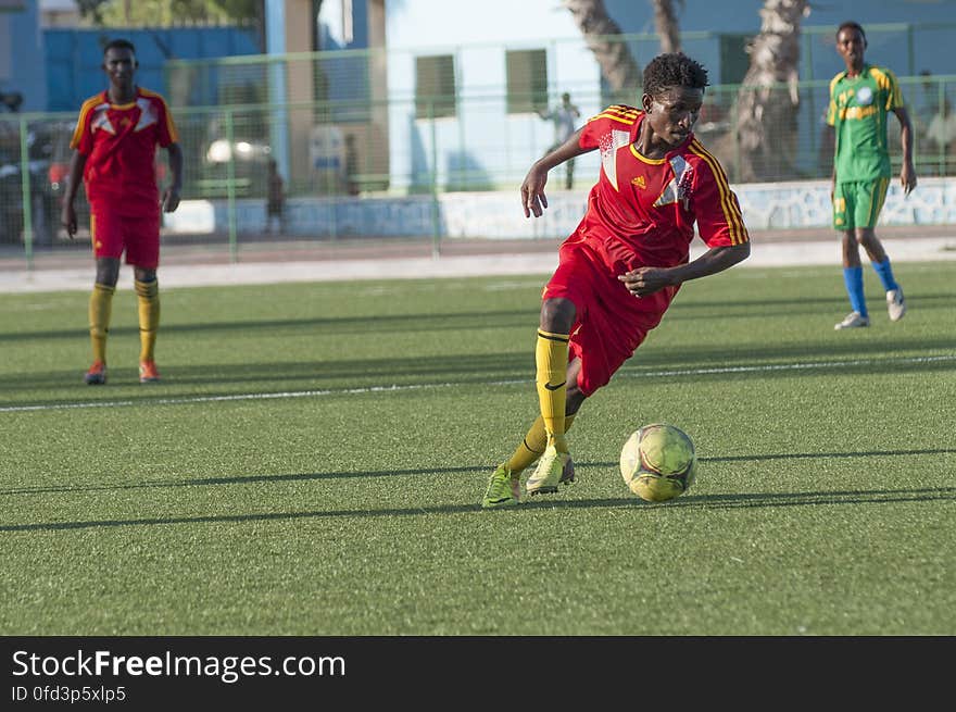 A Horseed player in action during a game between Heegan and Horseed football clubs at Banadir Stadium on 31st January 2014. AU UN IST PHOTO / David Mutua. A Horseed player in action during a game between Heegan and Horseed football clubs at Banadir Stadium on 31st January 2014. AU UN IST PHOTO / David Mutua