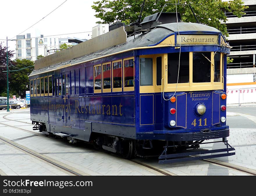 Tram 411: â€œTramway Restaurantâ€ Another W2 like Tram 244, the Restaurant Tram also came to us from Melbourne. Now fitted out with 12 tables, kitchen, and bathroom, and with a full liquor licence, it seats 36. It leaves from the Cathedral Square stop at 7.30 each night, and features delicious Canterbury cuisine in a truly unique atmosphere. Tram 411: â€œTramway Restaurantâ€ Another W2 like Tram 244, the Restaurant Tram also came to us from Melbourne. Now fitted out with 12 tables, kitchen, and bathroom, and with a full liquor licence, it seats 36. It leaves from the Cathedral Square stop at 7.30 each night, and features delicious Canterbury cuisine in a truly unique atmosphere.