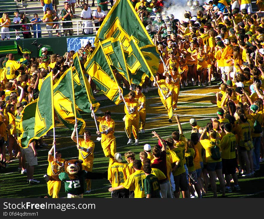 Flag, Yellow, Fan, Gesture, Crowd, Event