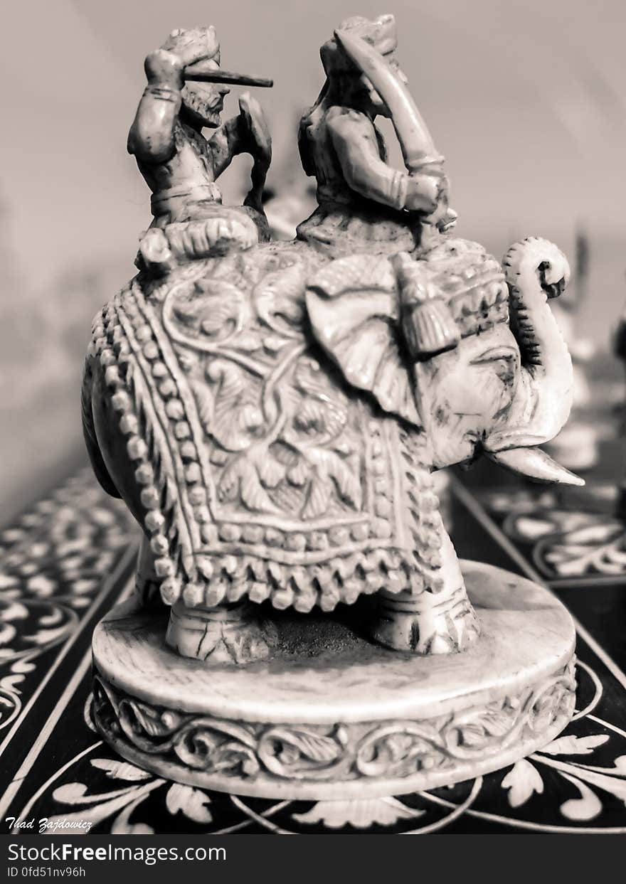 Part of a chess set in the Norton Simon Museum in Pasadena, California. It is c. 1850, from the Delhi region. Made of ivory, it depicts a rook in the Indian style, as an elephant. It is part of a &#x22;John Company&#x22; set crafted for the British East India Company.