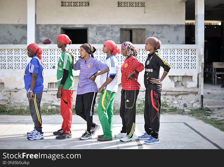 Girls line up during a basketball drill in Mogadishu, Somalia, on June 6. Banned under the extremist group, Al Shabaab, Basketball is once again making a resurgence in Mogadishu. Today at least a dozen teams in the city play in a league and both men and women are coming out to play the sport. AU UN IST PHOTO / TOBIN JONES. Girls line up during a basketball drill in Mogadishu, Somalia, on June 6. Banned under the extremist group, Al Shabaab, Basketball is once again making a resurgence in Mogadishu. Today at least a dozen teams in the city play in a league and both men and women are coming out to play the sport. AU UN IST PHOTO / TOBIN JONES