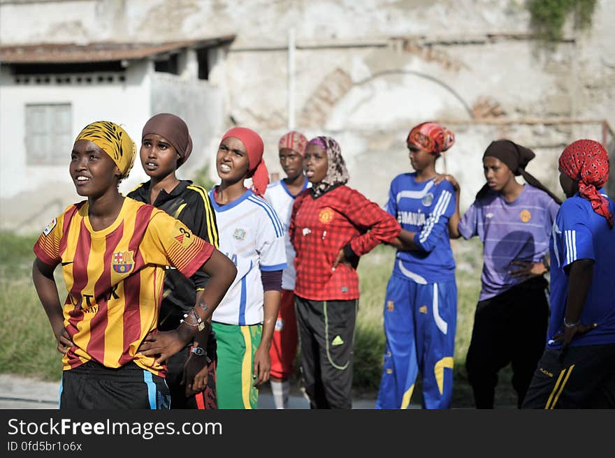 Girls line up during a basketball drill in Mogadishu, Somalia, on June 6. Banned under the extremist group, Al Shabaab, Basketball is once again making a resurgence in Mogadishu. Today at least a dozen teams in the city play in a league and both men and women are coming out to play the sport. AU UN IST PHOTO / TOBIN JONES. Girls line up during a basketball drill in Mogadishu, Somalia, on June 6. Banned under the extremist group, Al Shabaab, Basketball is once again making a resurgence in Mogadishu. Today at least a dozen teams in the city play in a league and both men and women are coming out to play the sport. AU UN IST PHOTO / TOBIN JONES