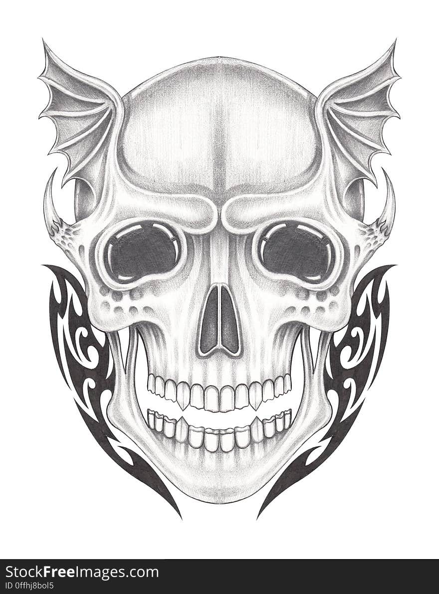 Art design surreal skull for tattoo hand pencil drawing on paper. Art design surreal skull for tattoo hand pencil drawing on paper.