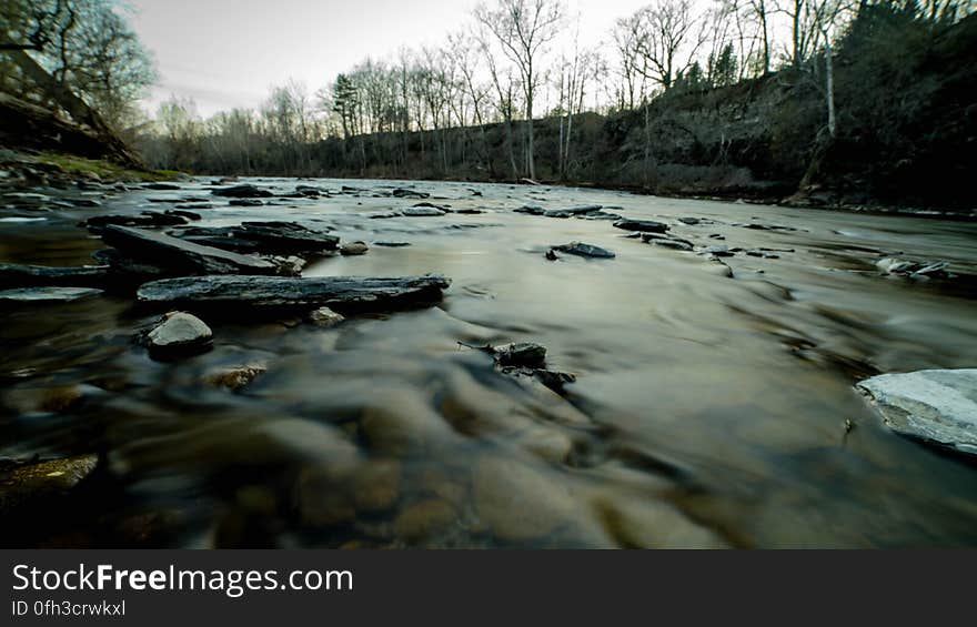 Cazenovia Creek in Aurora, NY, outside of Buffalo. Cazenovia Creek is a tributary of the Buffalo River, which empties into Lake Erie. it&#x27;s crazy how high and low this creek gets throughout the year. during the winter, where I was standing would have been 8 feet under water, and by the end of May, I&#x27;ll be able to walk halfway across on dry stones. Cazenovia Creek in Aurora, NY, outside of Buffalo. Cazenovia Creek is a tributary of the Buffalo River, which empties into Lake Erie. it&#x27;s crazy how high and low this creek gets throughout the year. during the winter, where I was standing would have been 8 feet under water, and by the end of May, I&#x27;ll be able to walk halfway across on dry stones.