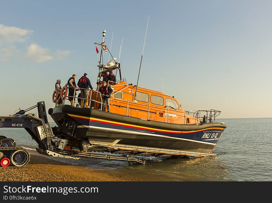 RNLB Cosandra, a Shannon class lifeboat, visits Hastings Lifeboat Station.