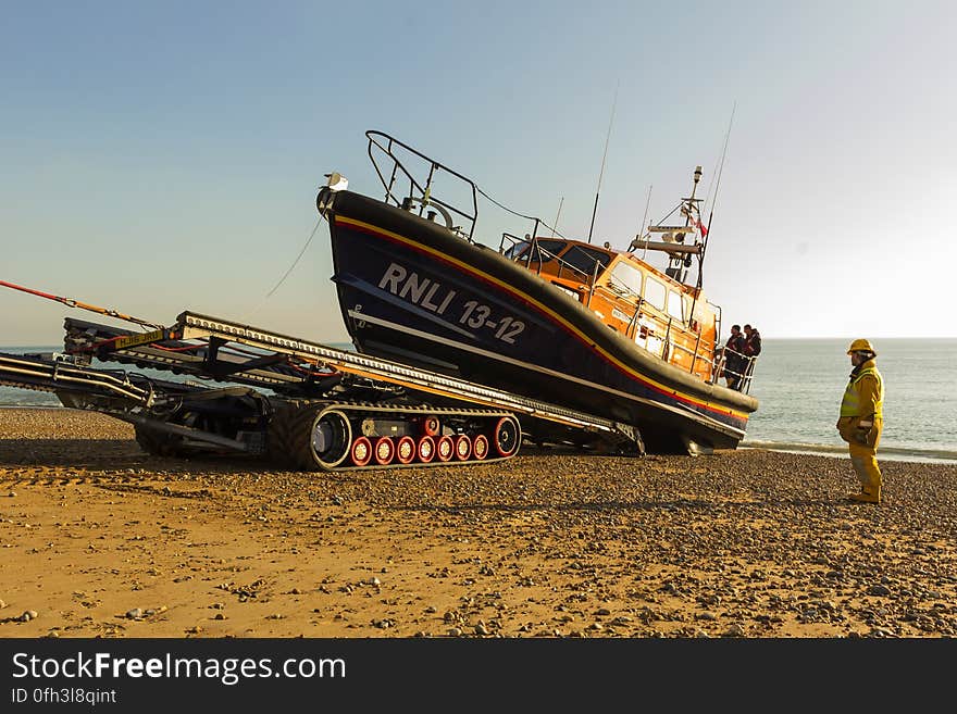 RNLB Cosandra, a Shannon class lifeboat, visits Hastings Lifeboat Station.