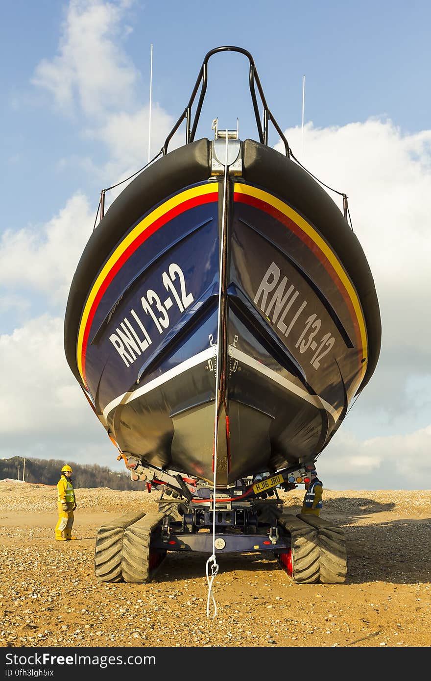 RNLB Cosandra, a Shannon class lifeboat, visits Hastings Lifeboat Station.