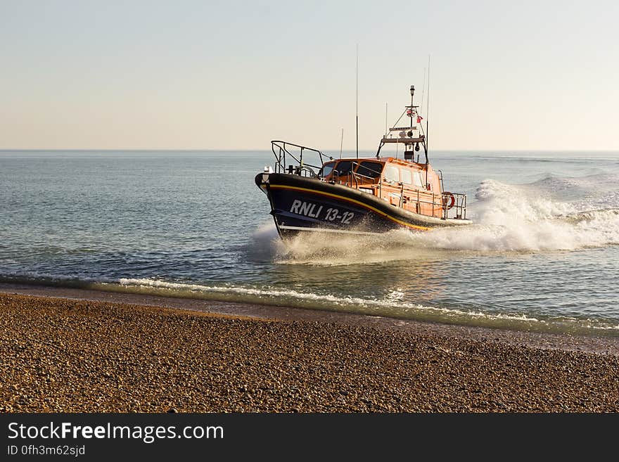 RNLB Cosandra, a Shannon class lifeboat, visits Hastings Lifeboat Station.