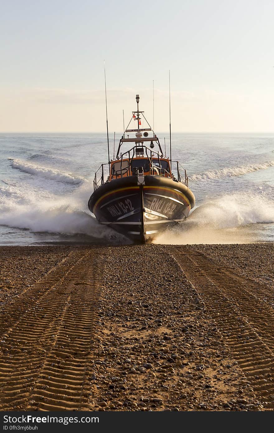 RNLB Cosandra, a Shannon class lifeboat, visits Hastings Lifeboat Station.