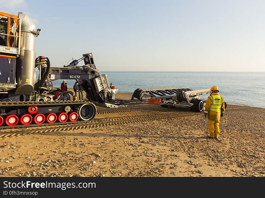 RNLB Cosandra, a Shannon class lifeboat, visits Hastings Lifeboat Station.