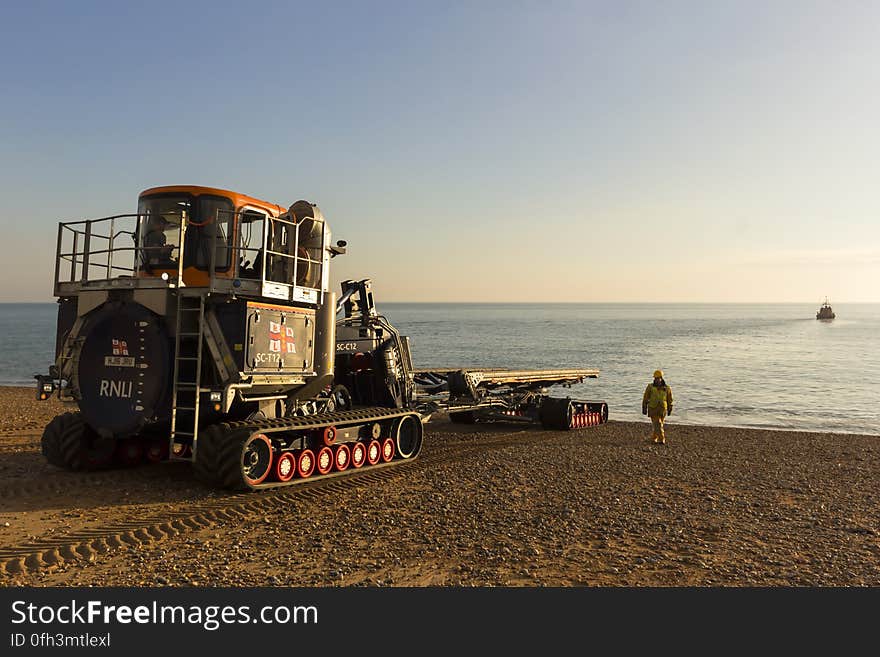 RNLB Cosandra, a Shannon class lifeboat, visits Hastings Lifeboat Station.