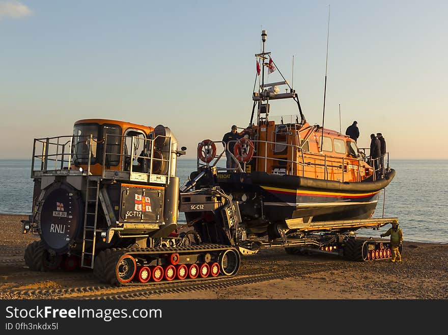 RNLB Cosandra, a Shannon class lifeboat, visits Hastings Lifeboat Station.