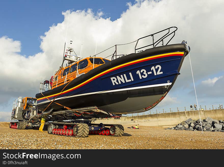 RNLB Cosandra, a Shannon class lifeboat, visits Hastings Lifeboat Station.