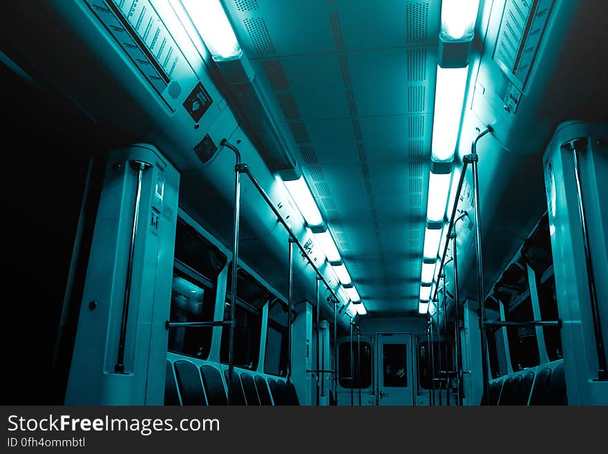 An empty metro train at night. An empty metro train at night.