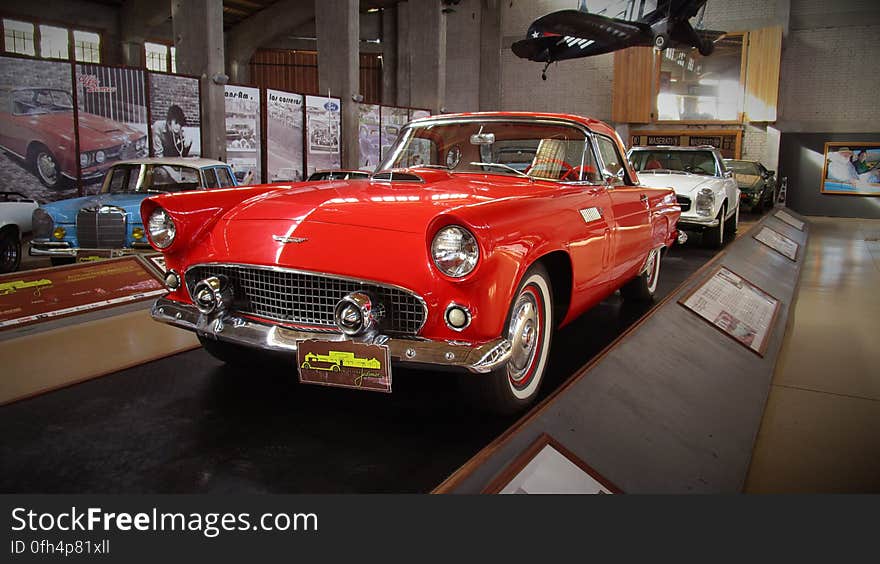 Classic convertible motor cars in transport museum.