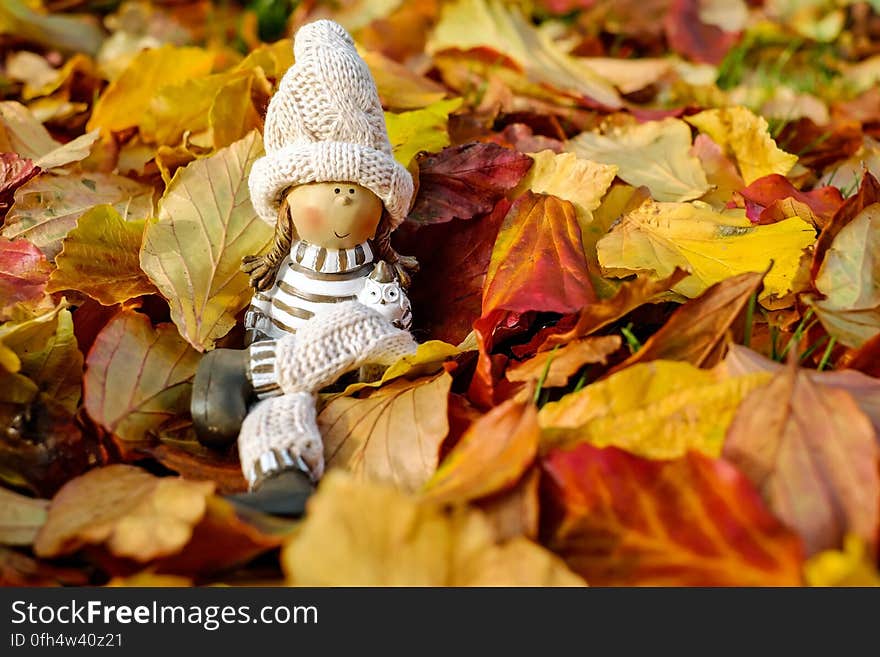 Close-up of Cross on Autumn Leaves