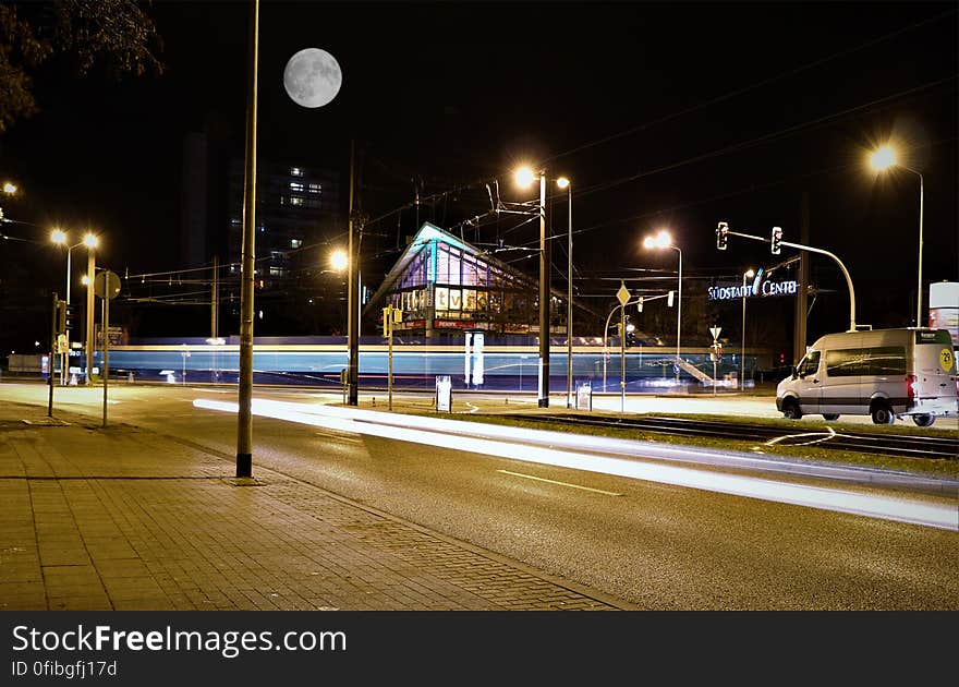 Illuminated Street Lights at Night