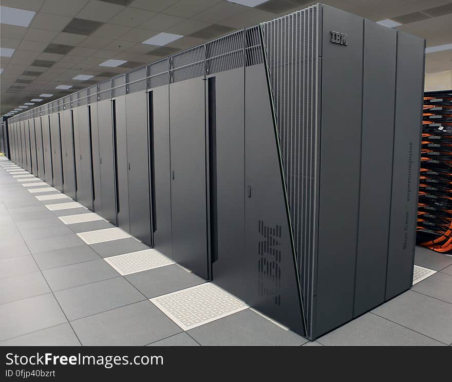 IBM computer equipment inside clean room.