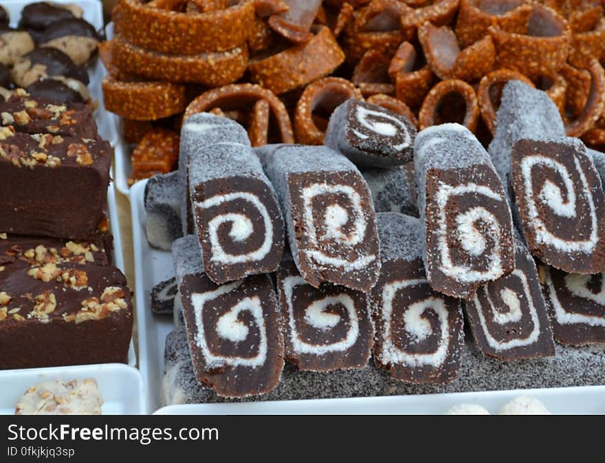 brownies-with-wallnuts-coconut-rolls-and-caramel-rings