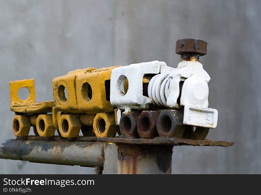 Artistic piece representing a train out of hardware like nuts, bols, screws. Artistic piece representing a train out of hardware like nuts, bols, screws.