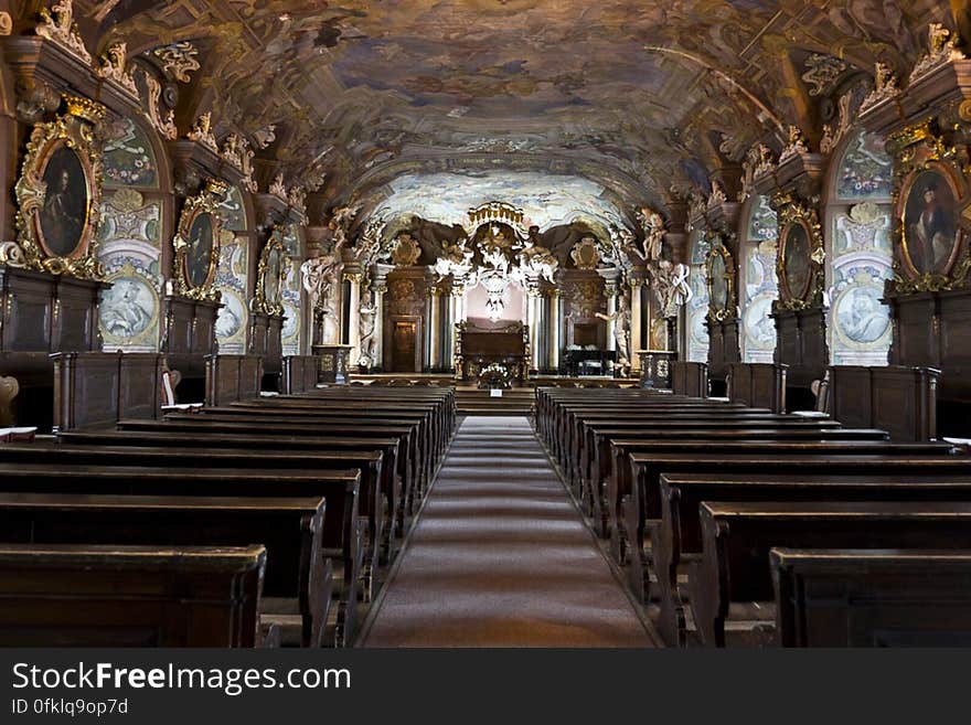 Grandiose Baroque ceremonial hall named after Emperor Leopold, Aula Leopoldina inside Wroclaw University is used for opening academic year, celebrating graduate