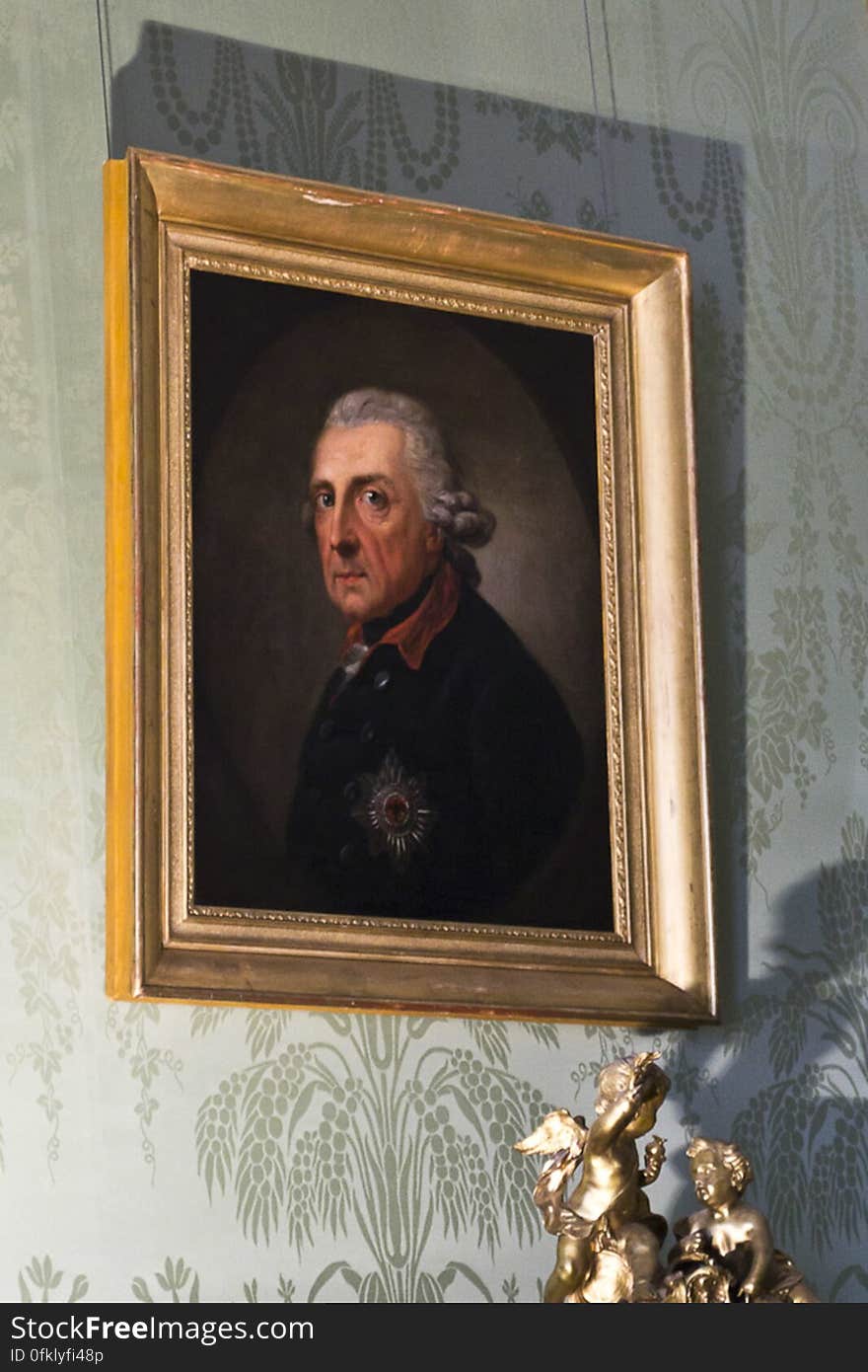 The most famous painting of King Frederick II of Prussia by Swiss painter Anton Graff. The most famous painting of King Frederick II of Prussia by Swiss painter Anton Graff