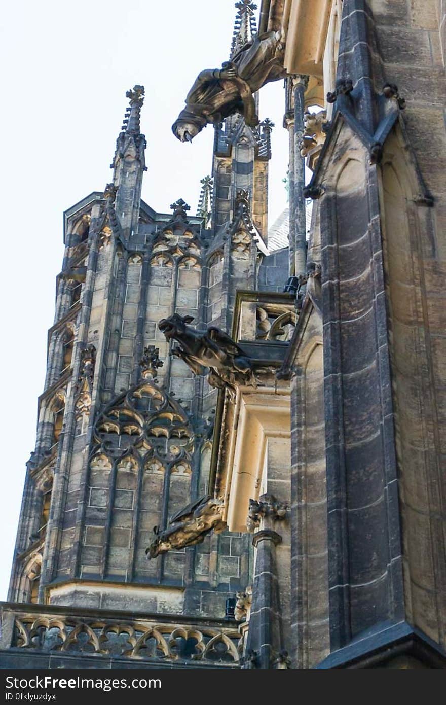 Water spouts in shape of fantastical beings, also called gargoyles, said to protect the cathedral by scaring of demons and other evil spirits. Water spouts in shape of fantastical beings, also called gargoyles, said to protect the cathedral by scaring of demons and other evil spirits.