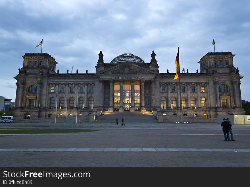 German Parliament building, the Reichstag opened in 1894. It was heavily damaged during World War II, to be restored and its cupola remade as a 360 degree panor. German Parliament building, the Reichstag opened in 1894. It was heavily damaged during World War II, to be restored and its cupola remade as a 360 degree panor