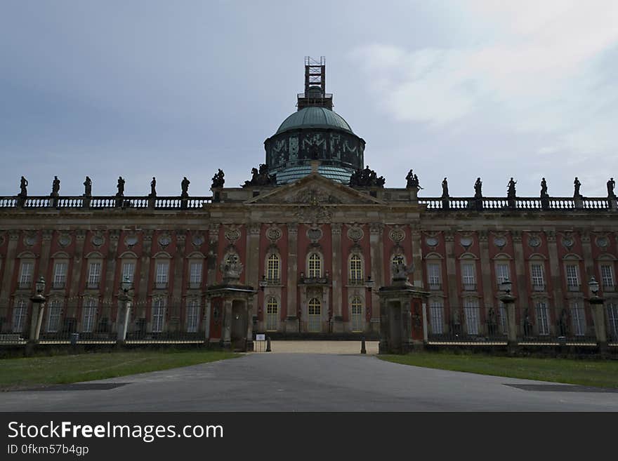 Main facade of the New Palace &#x28;Neues Palais&#x29;, the oldest palace in Sanssouci Park and built just after the end of the Seven Years&#039; War by king Friedrich II. Main facade of the New Palace &#x28;Neues Palais&#x29;, the oldest palace in Sanssouci Park and built just after the end of the Seven Years&#039; War by king Friedrich II.