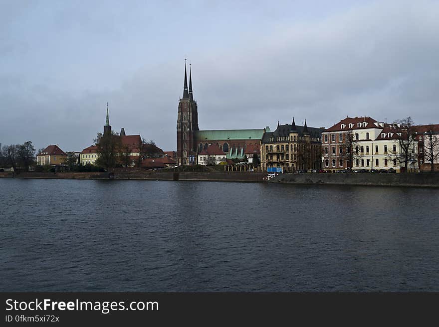 The oldest part of Wroclaw, Ostrow Tumski &#x28;Cathedral island&#x29;, seen from the other side of Oder river.