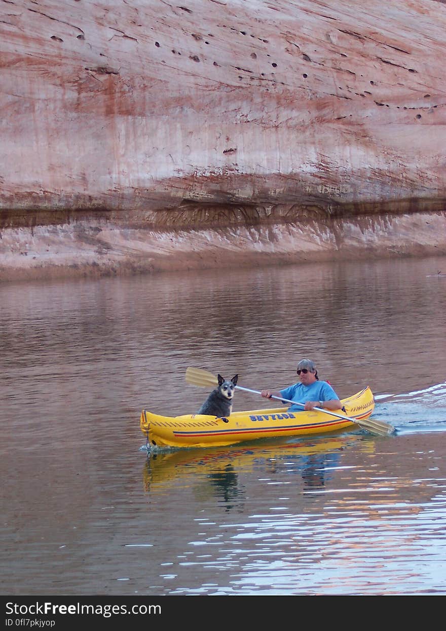 Stuart and Nikita explore the cove around camp on a kayak, Lake Powell.