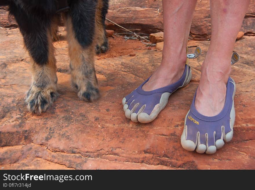 Hiking Sedona&#x27;s Secret Canyon Trail. I&#x27;d forgotten my hiking boot socks, and happened to be wearing my regular FiveFingers. I&#x27;d rather have tried this in my KSO&#x27;s, though it was nice to be able to quickly pop these off and shake out the sand. Parts of the trail are really rocky, and my feet got a little tender after 5 miles, but overall it was enjoyable to wear them on the trail.