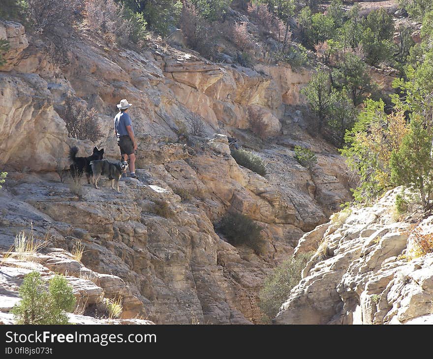 Exploring rim of Round Valley Draw