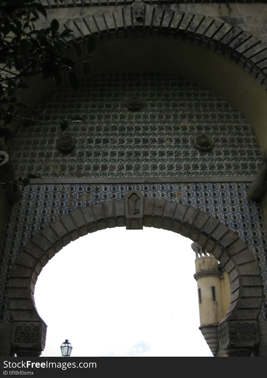 The gate at the Pena Palace in São Pedro de Penaferrim, in the municipality of Sintra, Portugal. The gate at the Pena Palace in São Pedro de Penaferrim, in the municipality of Sintra, Portugal.