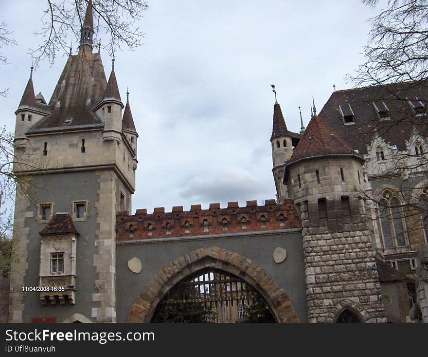 Vajdahunyad Castle gates in Budapest, Hungary.