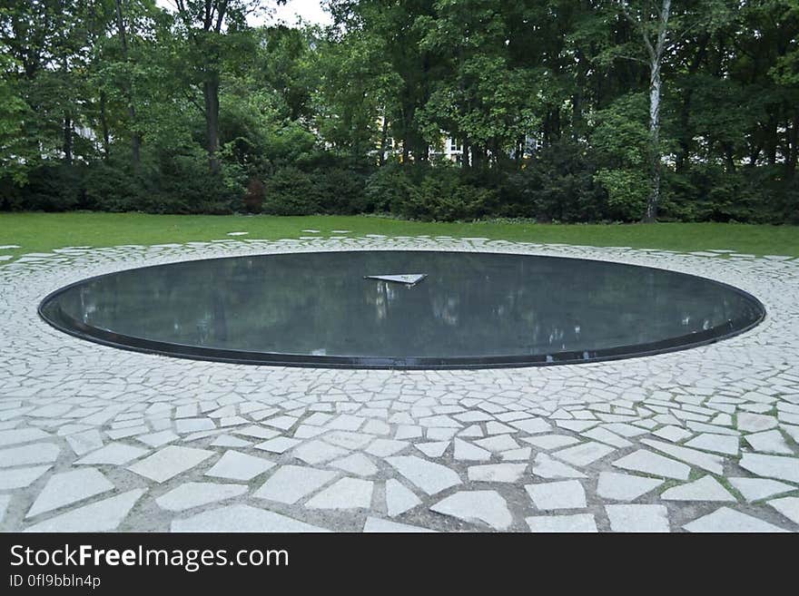 The pool of the Memorial to the Sinti and Roma Victims of National Socialism in Berlin, Germany.