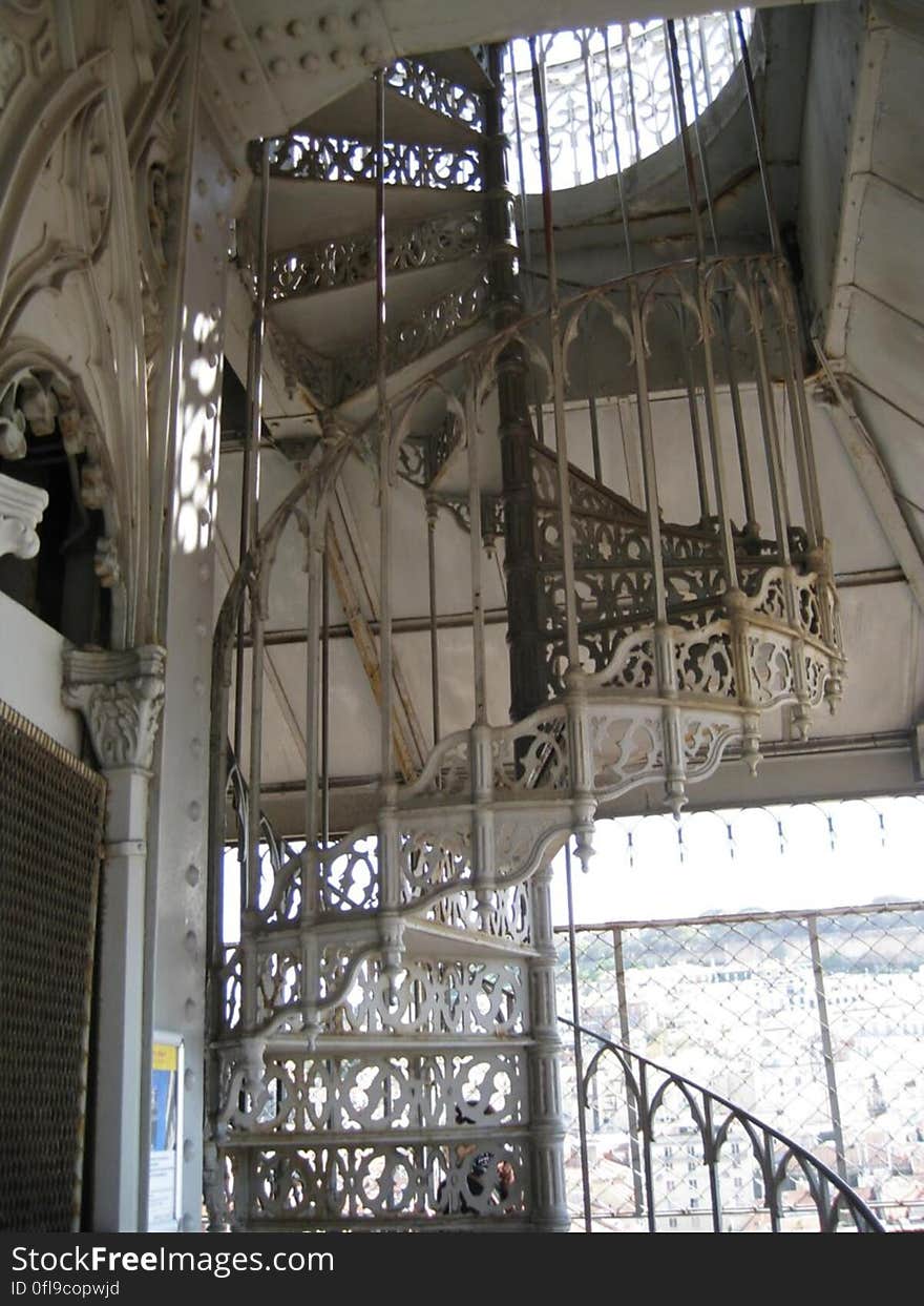 An iron staircase inside a building.