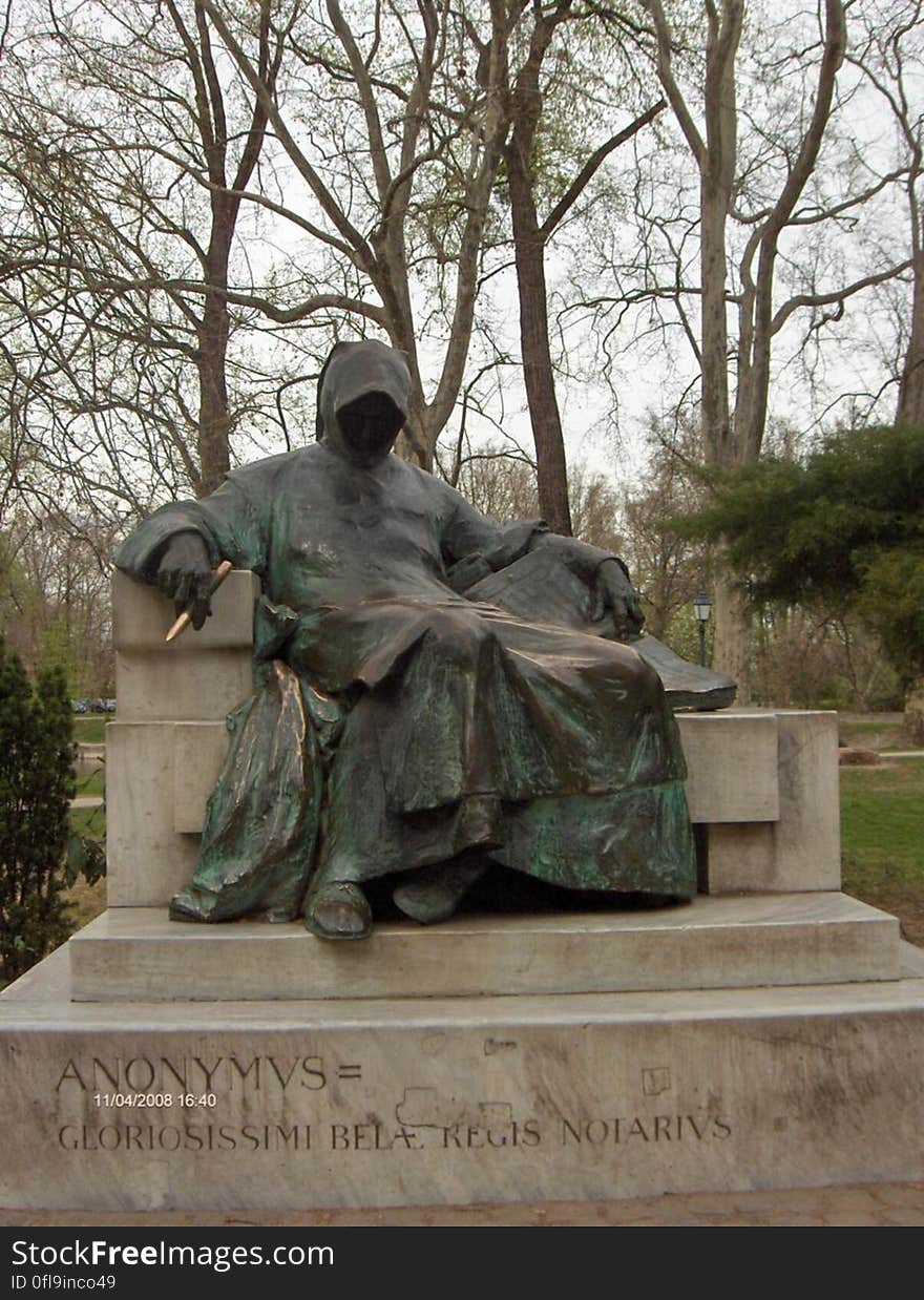 Statue of Anonymus at the Vajdahunyad Castle in Budapest, Hungary.