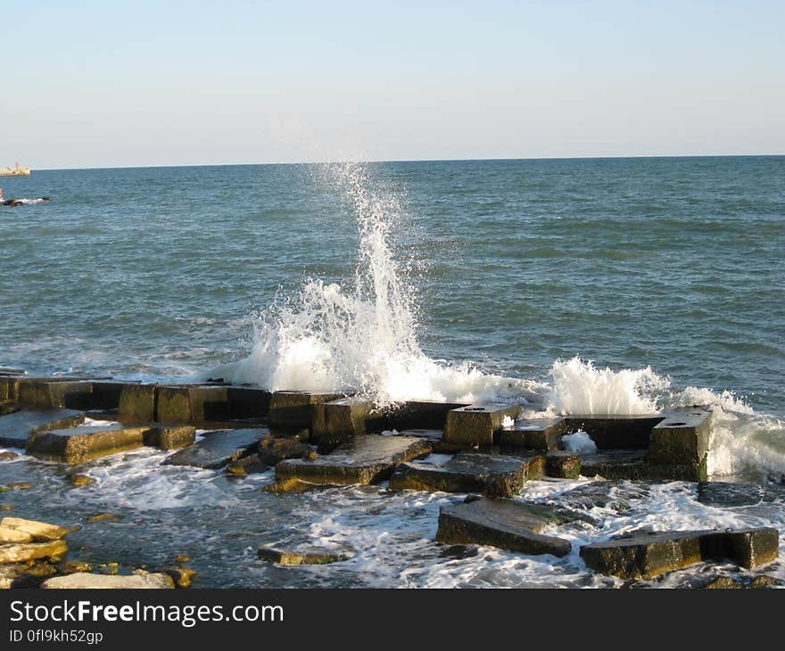 Waves hitting ashore on the sea.