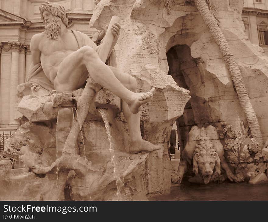 Fontana dei Quattro Fiumi on the Piazza Navona in Rome, Italy.