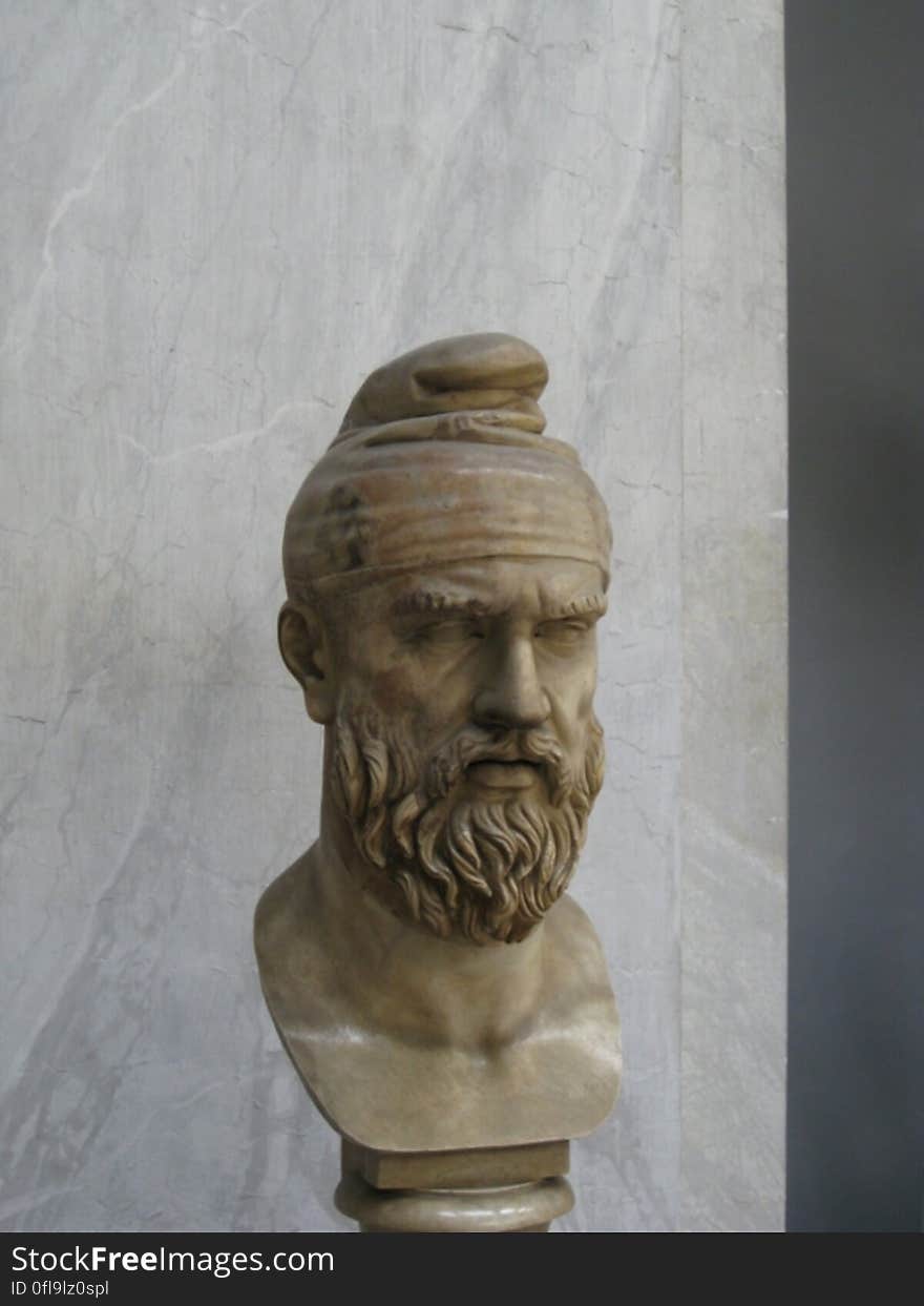 The bust of a statue of a Dacian Man from the era of Trajan's conquest of Dacia in the Chiaramonti musem in Vatican City.